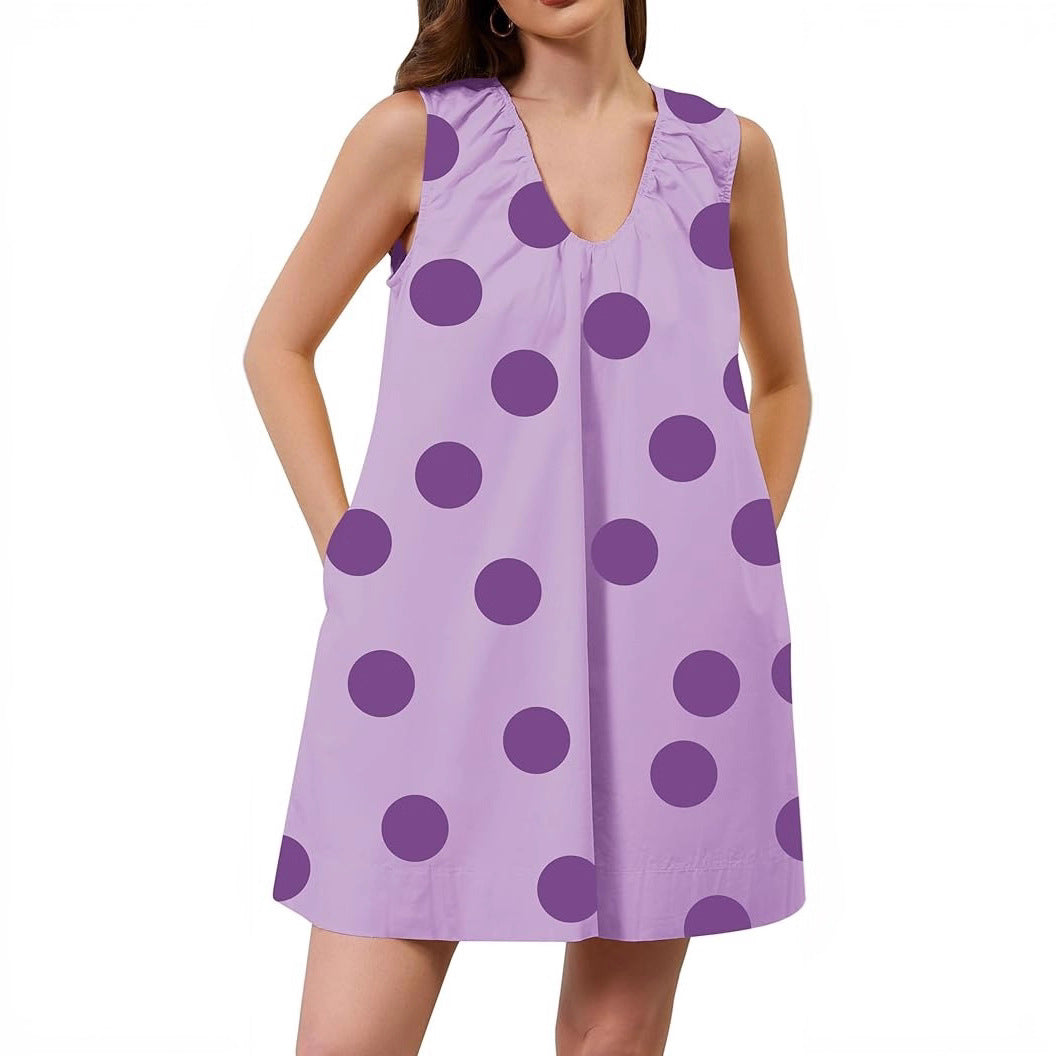 Temperament Fashionable A- Line Polka Dot Sleeveless Sling Dress