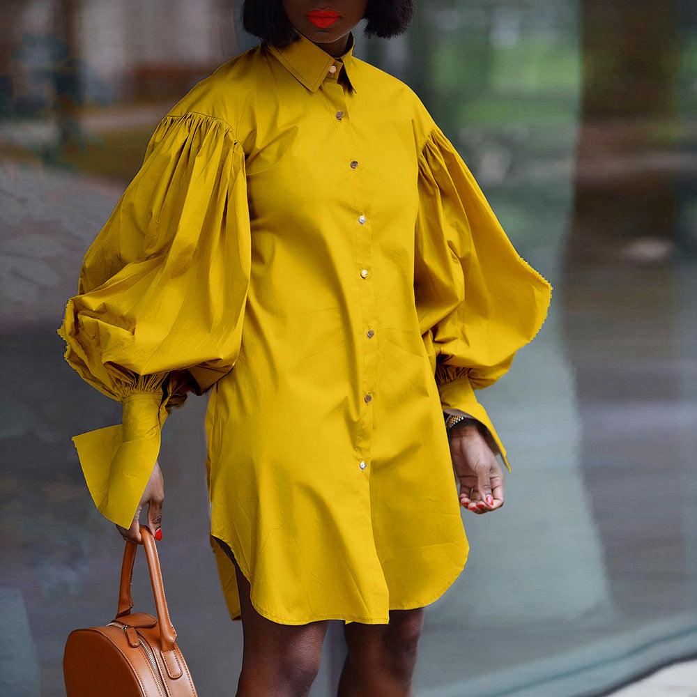 Women's Puff Sleeves Solid Color Casual Long Dress