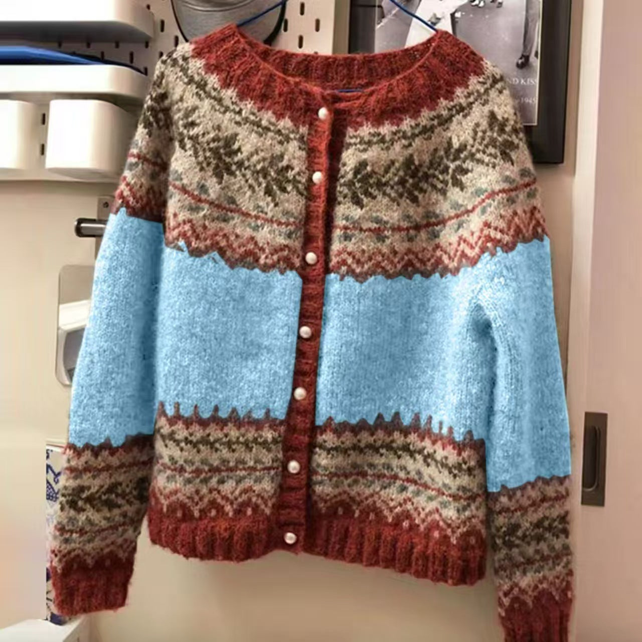 Versatile Women's Ethnic Style Jacquard Single-breasted Women's Sweater