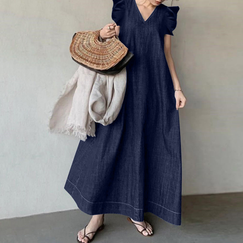 Denim Solid Color Temperament Commute Bohemian Loose Jumpsuits