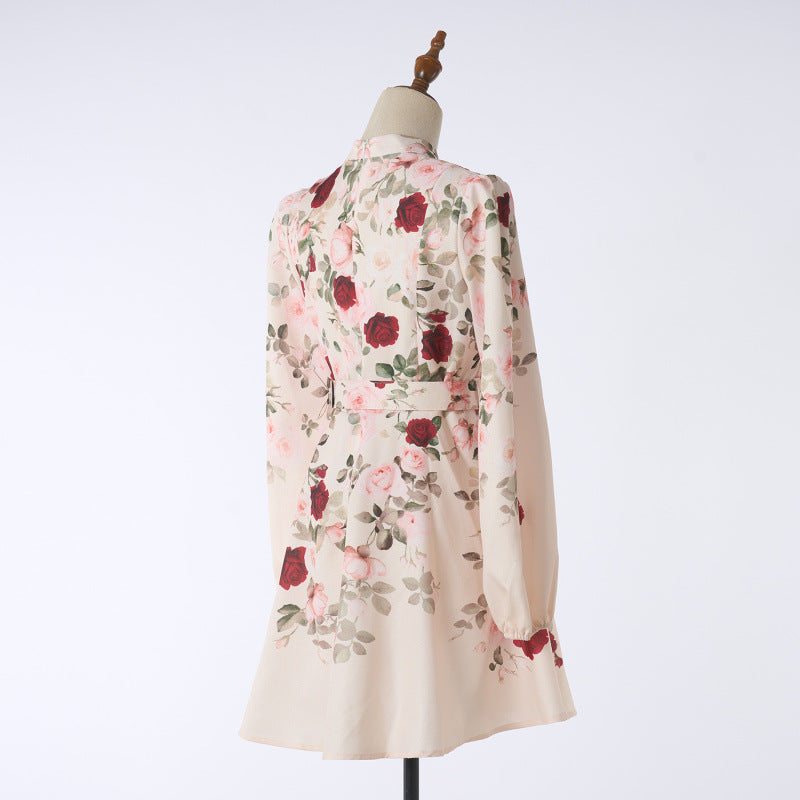 Design High Version Single-breasted Stand-up Collar Puff Sleeve Dresses