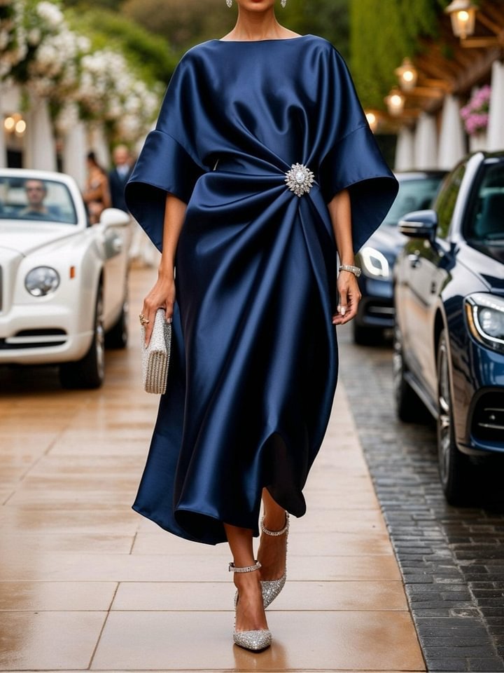 Women's Commuting Elegant Flower Beads Decorative Satin Dresses