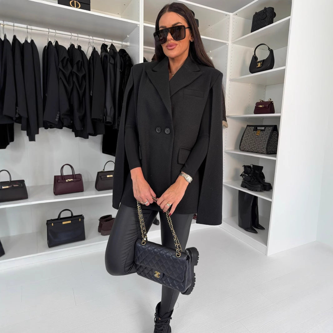 Women's Fashion Solid Color Collar Loose Wool Coats
