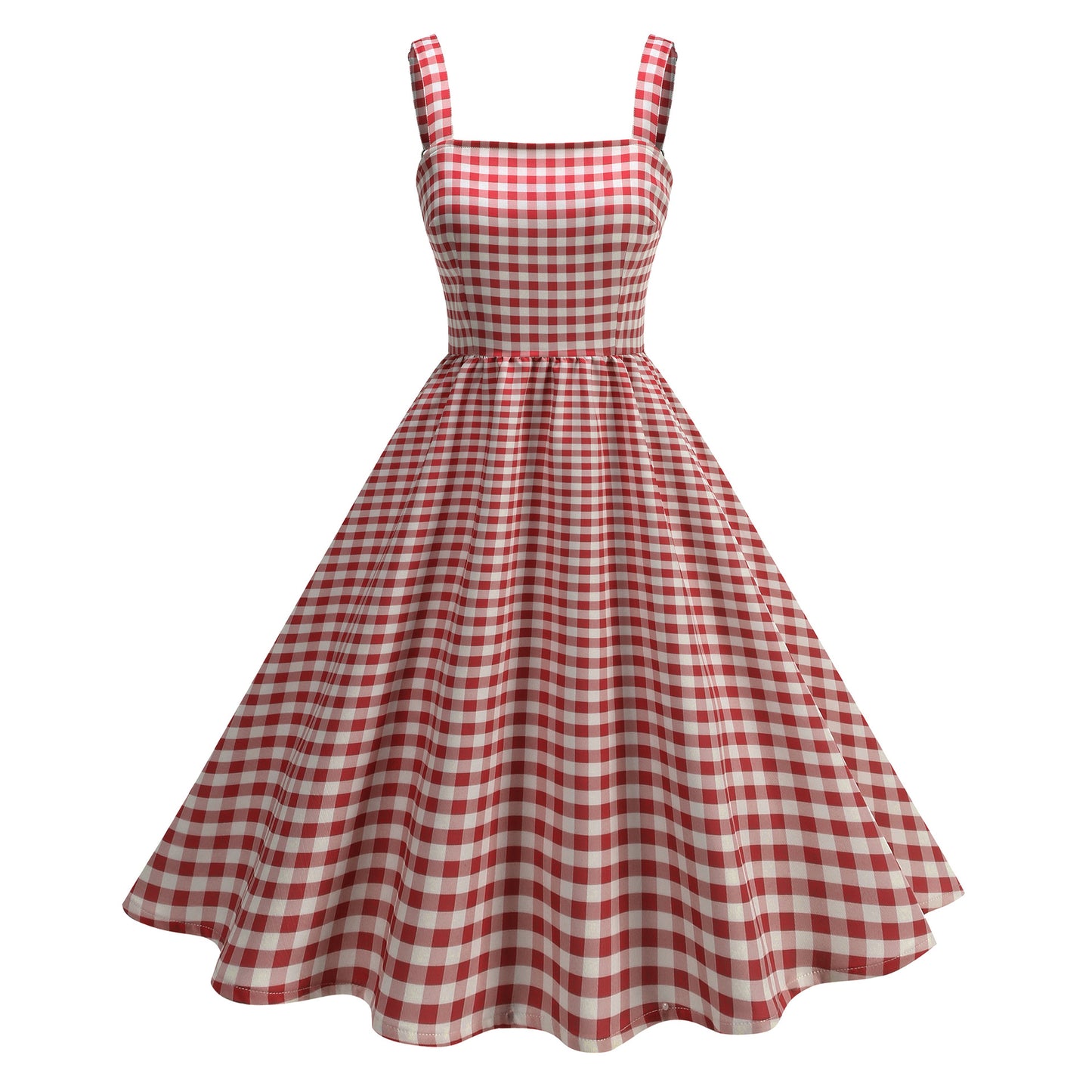 Pink Plaid Young Strap Long Dress Tops