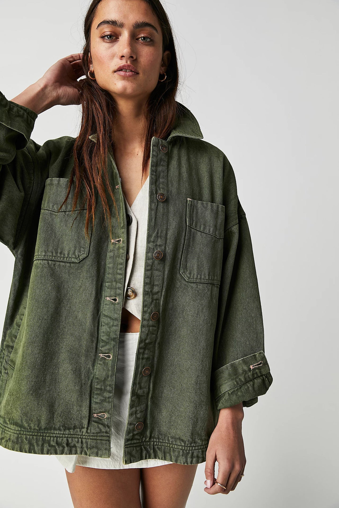 Women's Casual Versatile Pocket Side Slit Denim Jackets