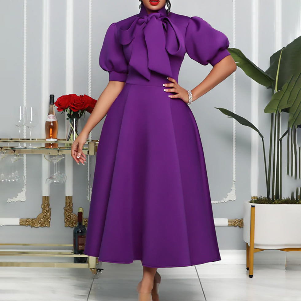 Women's Temperament Bandage Bow Mid-length African Dress