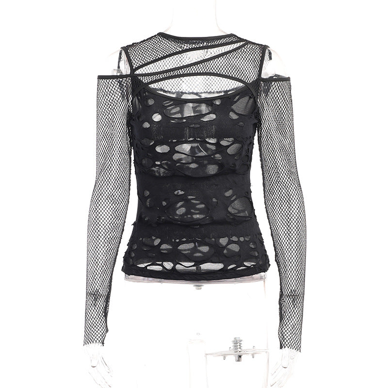 Women's Dark Style Hot Sexy Slim Mesh Blouses