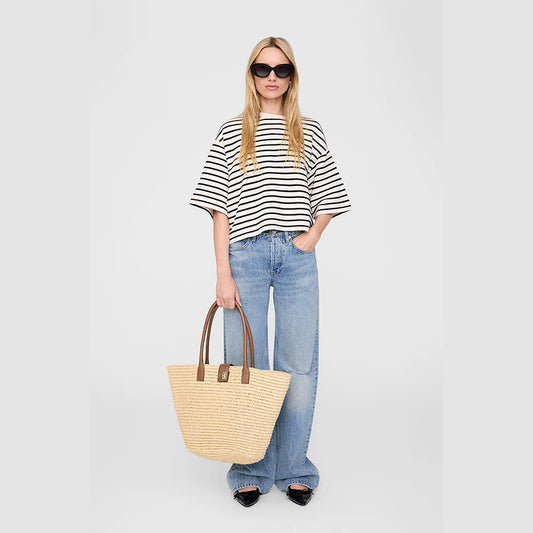 Women's American Niche Front Embroidered Framed Letter Stripes Terry Loose Blouses