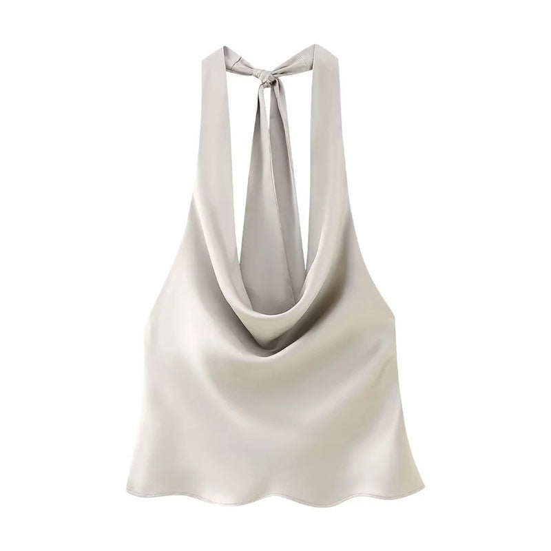 Women's American Small Sling Forged Satin Silky Tops
