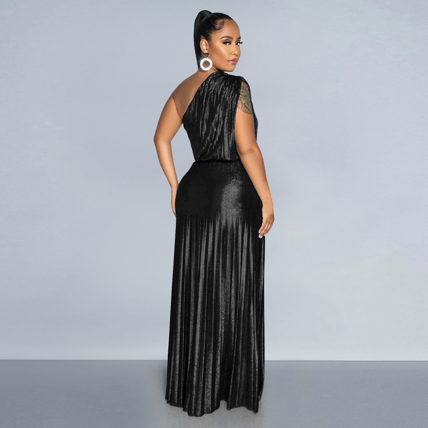 Women's Wear Elegant Bronzing Slant Shoulder Sleeveless Solid Dresses