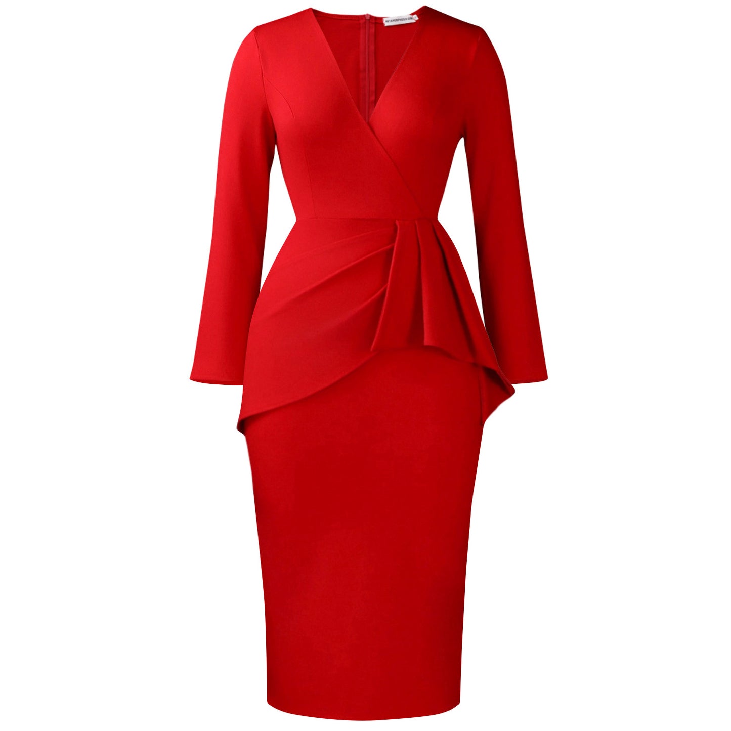 Women's Fashion Long Sleeve Solid Color Ruffle Dress