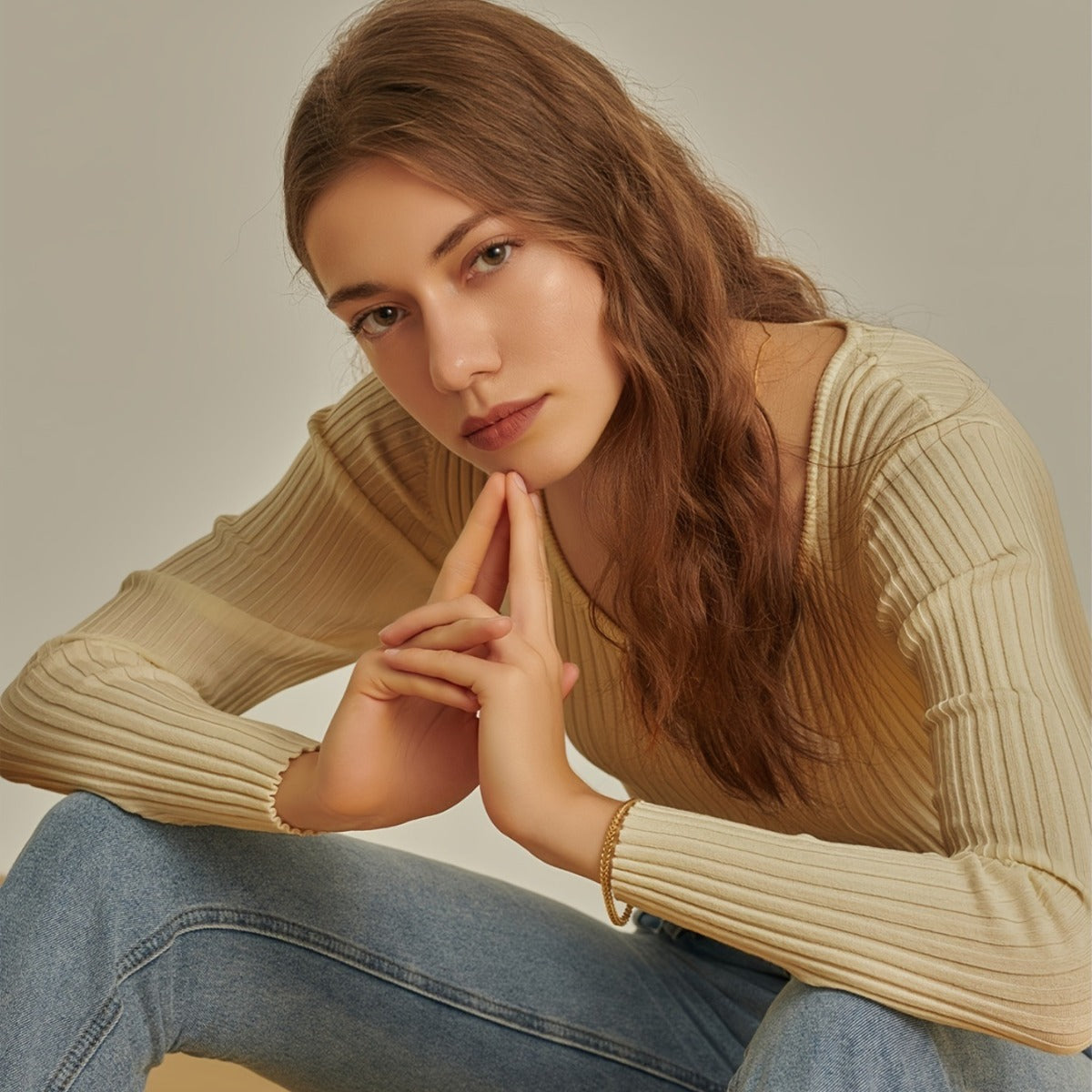 Women's Wear Sunken Stripe Tight Long Sleeve Knitted Bottoming Sweater