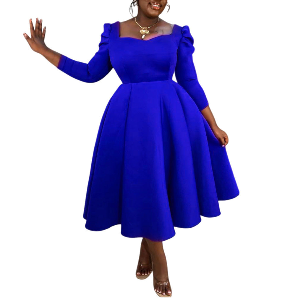 Women's Fashion Solid Color Square Collar High Waist Skirts