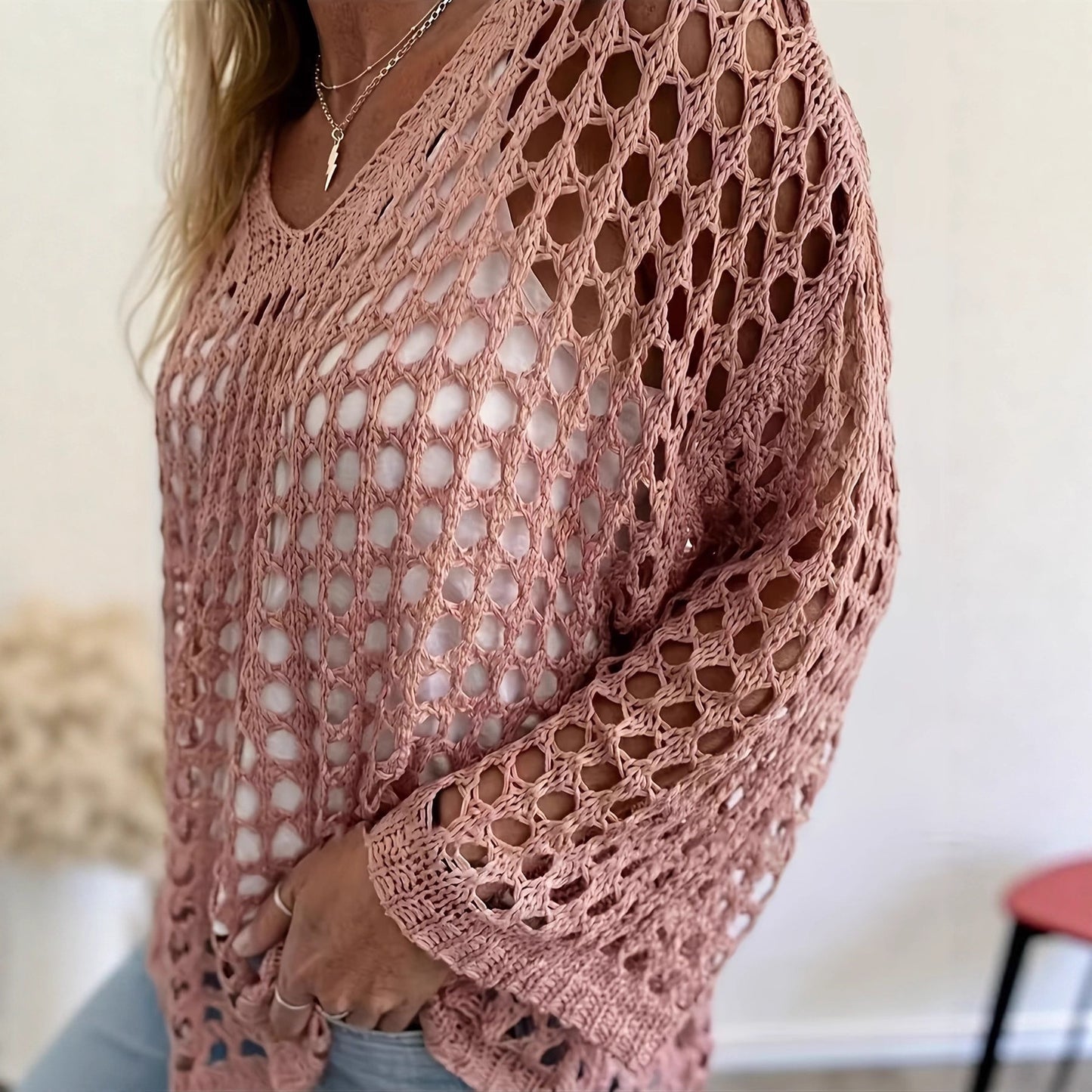 Women's Fashion Wear Loose Knitted Pullover Pink Comfort Sweaters