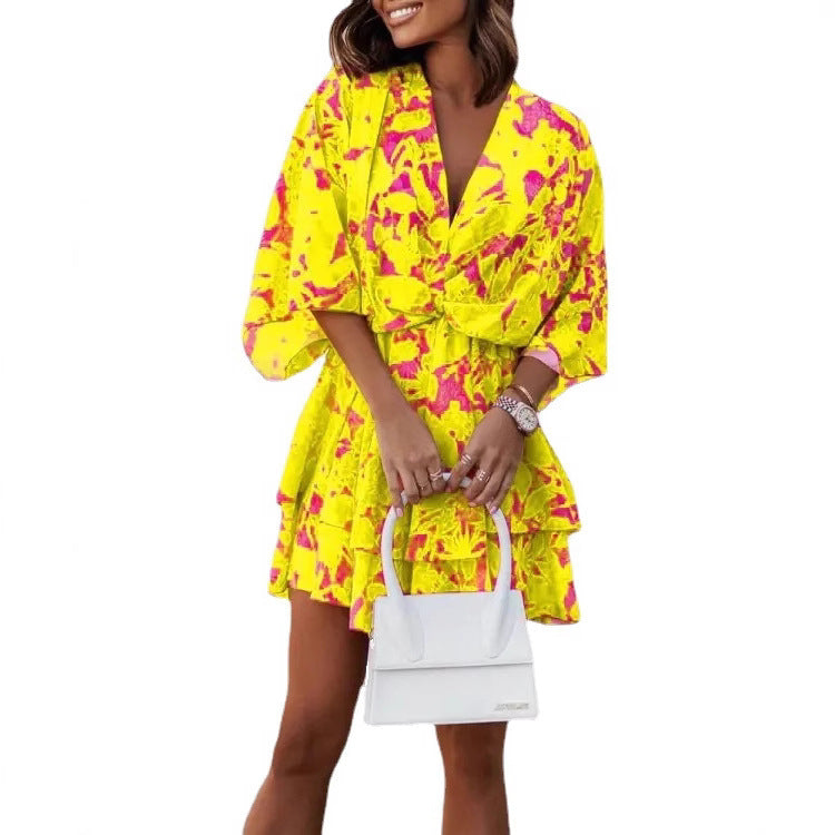 Women's Autumn Loose Batwing Sleeve Printed Dress