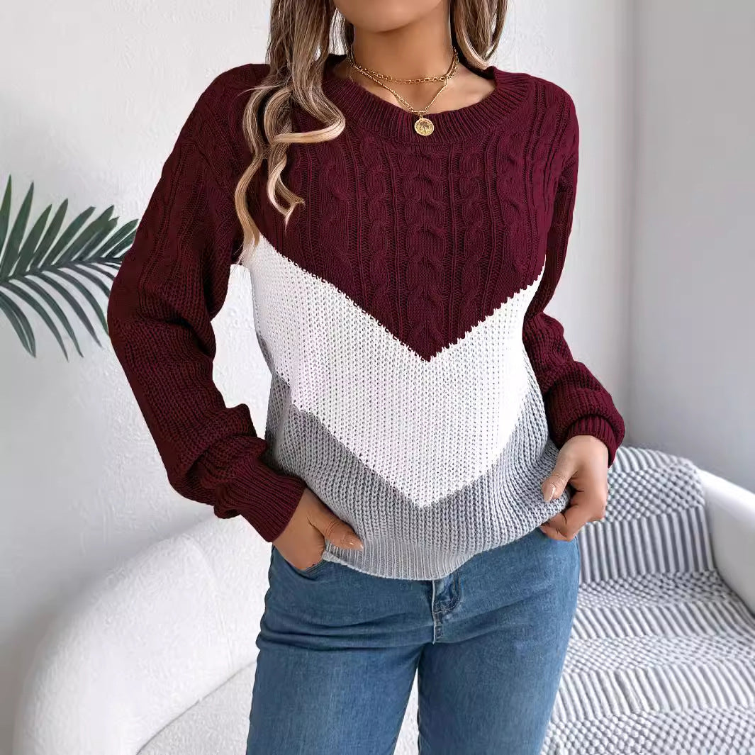 Women's Casual Multicolor Twist Lantern Sleeve Knitted Sweater