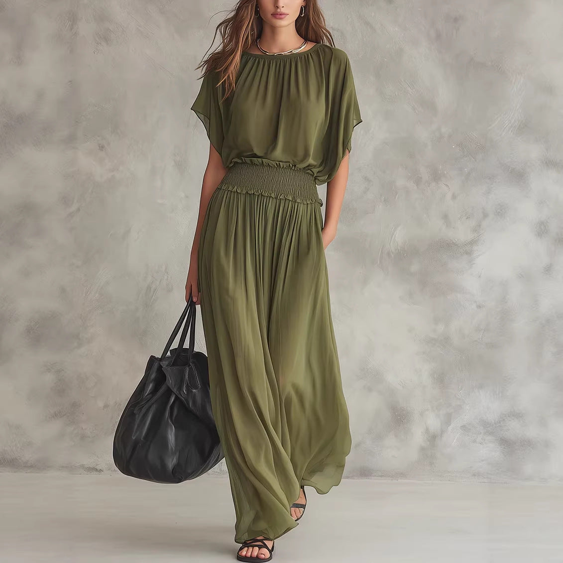 Summer Draping Smocking Elegant Exquisite Long Dress