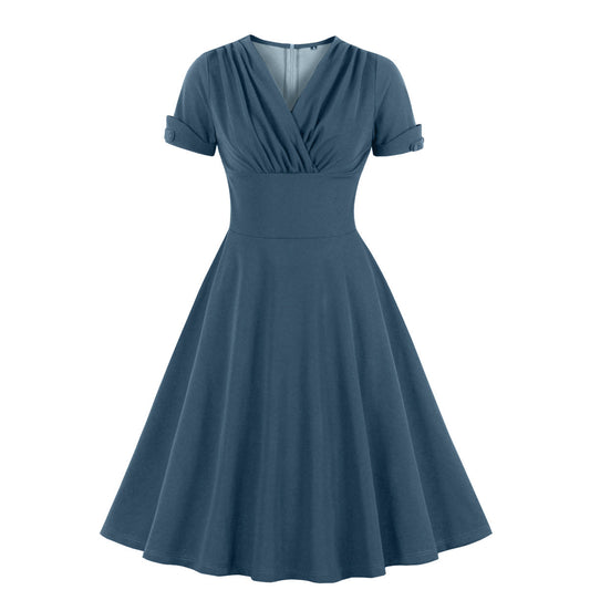 Women's Collar Retro Temperament Pleating Large Hem Dresses