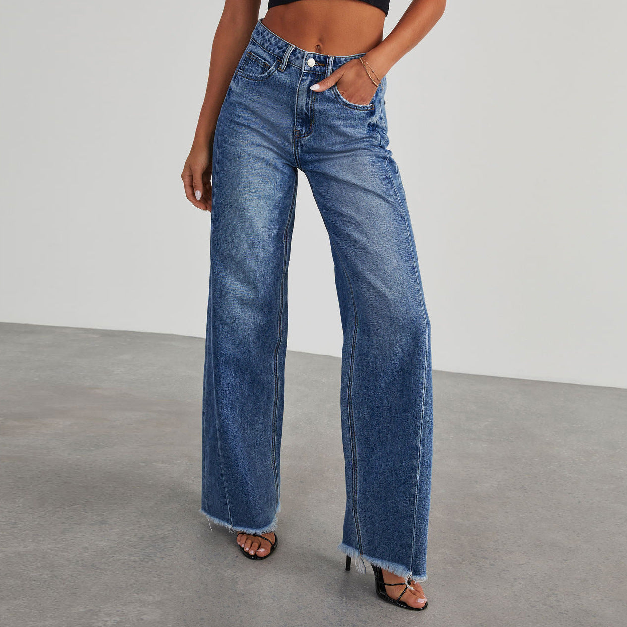 Women's Washed Loose Casual Wide Leg Mop Jeans