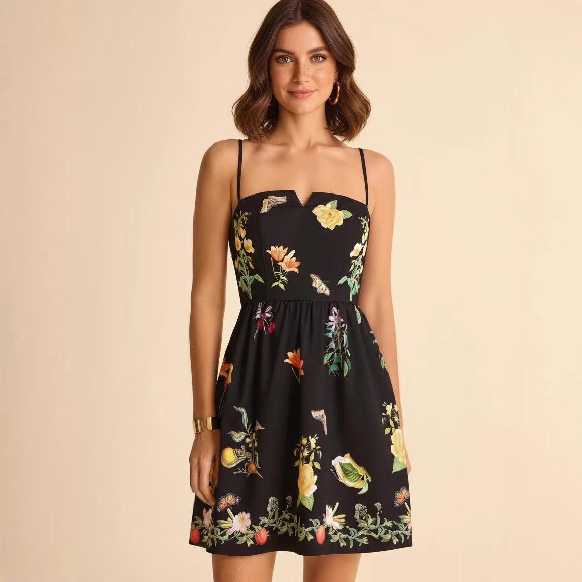 Charming Women's Summer Printed Strap Backless Dress