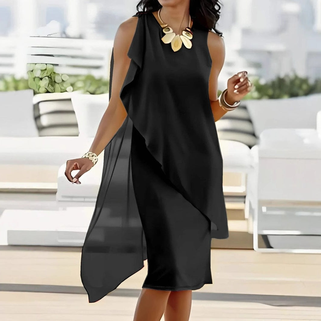 Women's Summer Urban Elegant Irregular Chiffon Sleeveless Dress