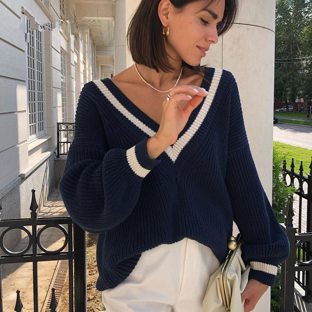 Women's Casual Patchwork Contrast Colors Slimming Loose Sweaters