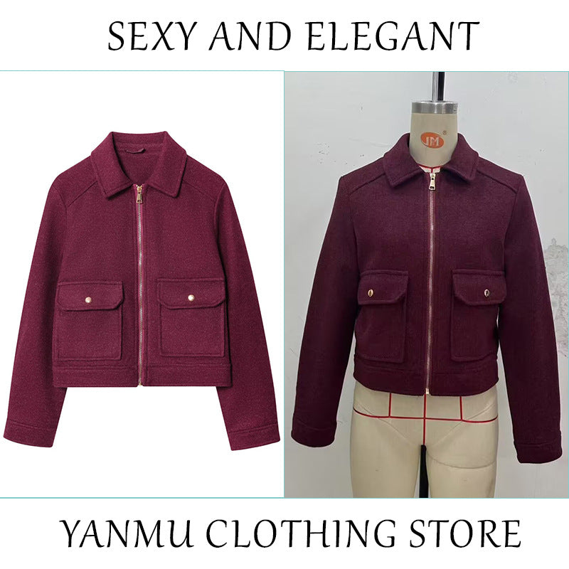 Women's Zipper Ornament Soft Retro Double Pocket Coats