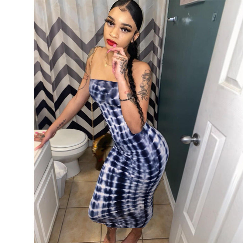 Women's Large-sized Printed Long Sleeve Close-fitting Sexy Dress