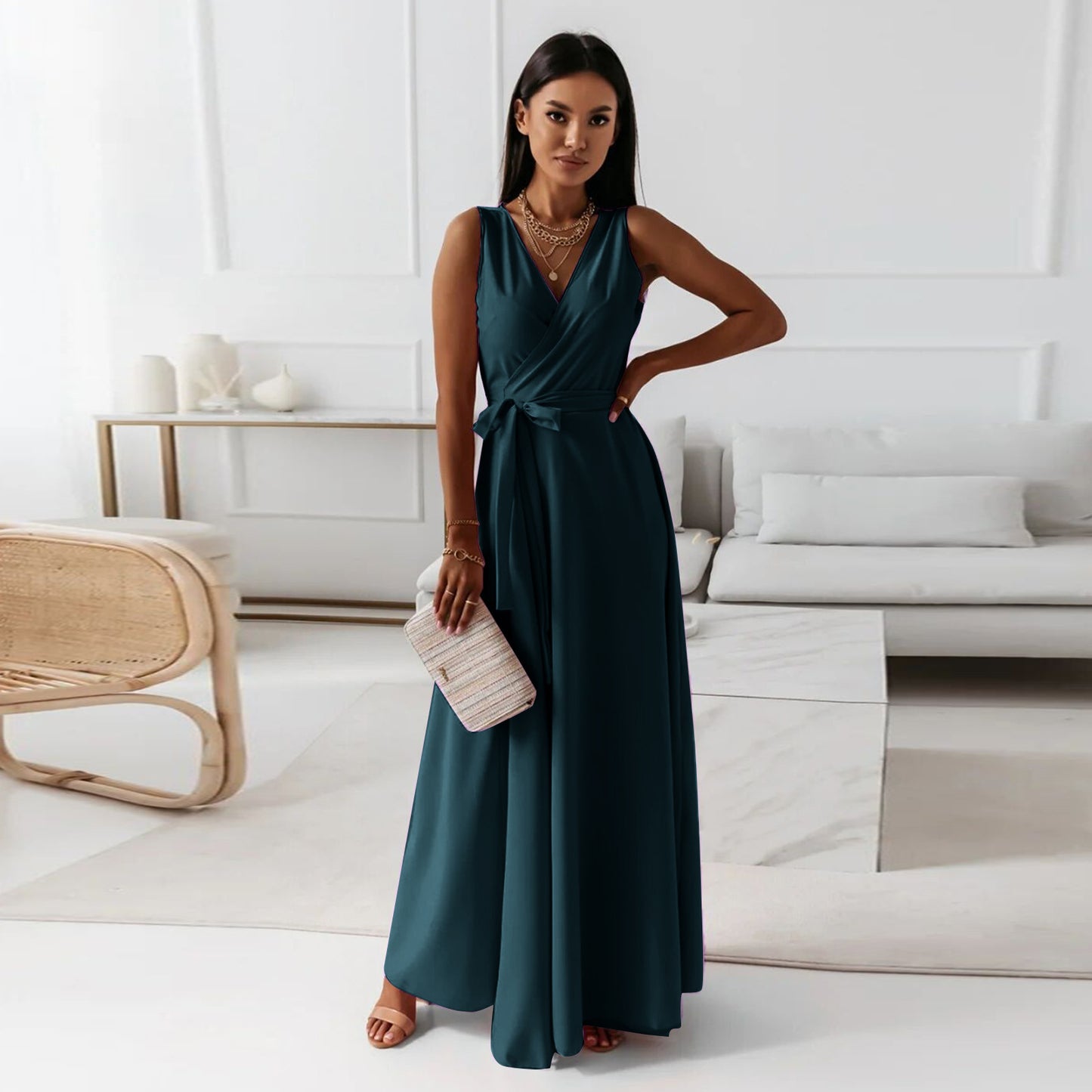 Graceful Slouchy Women's Solid Color Formal Dress