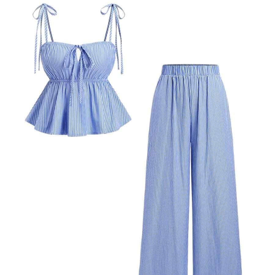 Women's Wide Leg With Vertical Stripes Summer Thin High Waist Loose Pants
