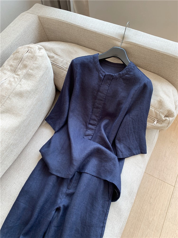 Cotton Linen Sleeve Temperament Commute Two-piece Fashion Casual Suit