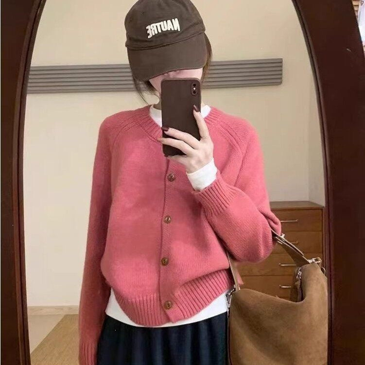 Women's Of Design Round Neck Loose Pure Color Idle Knitwear