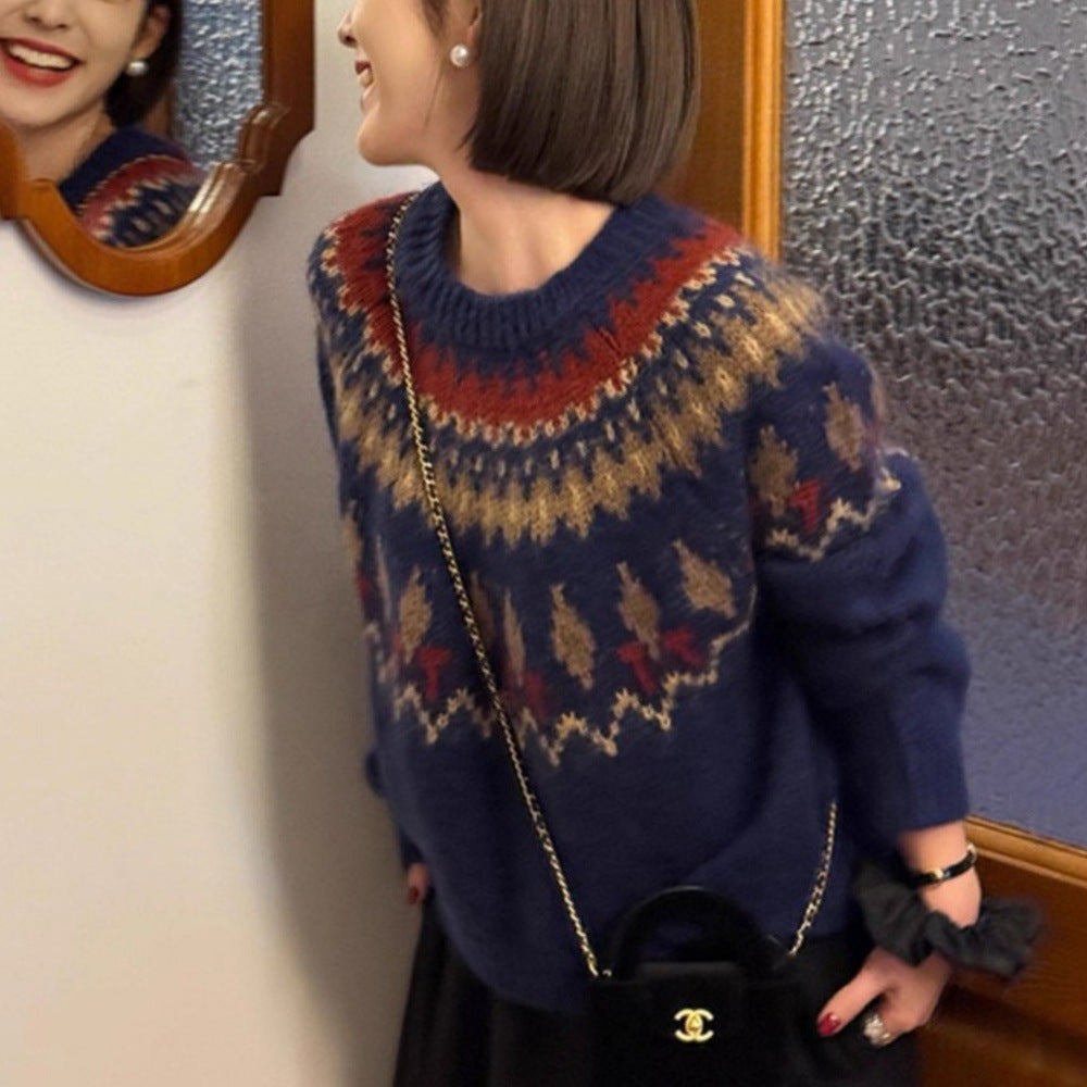 Women's Knitted Mohair Korean Christmas Atmosphere Loose Lazy Style Women's Sweater