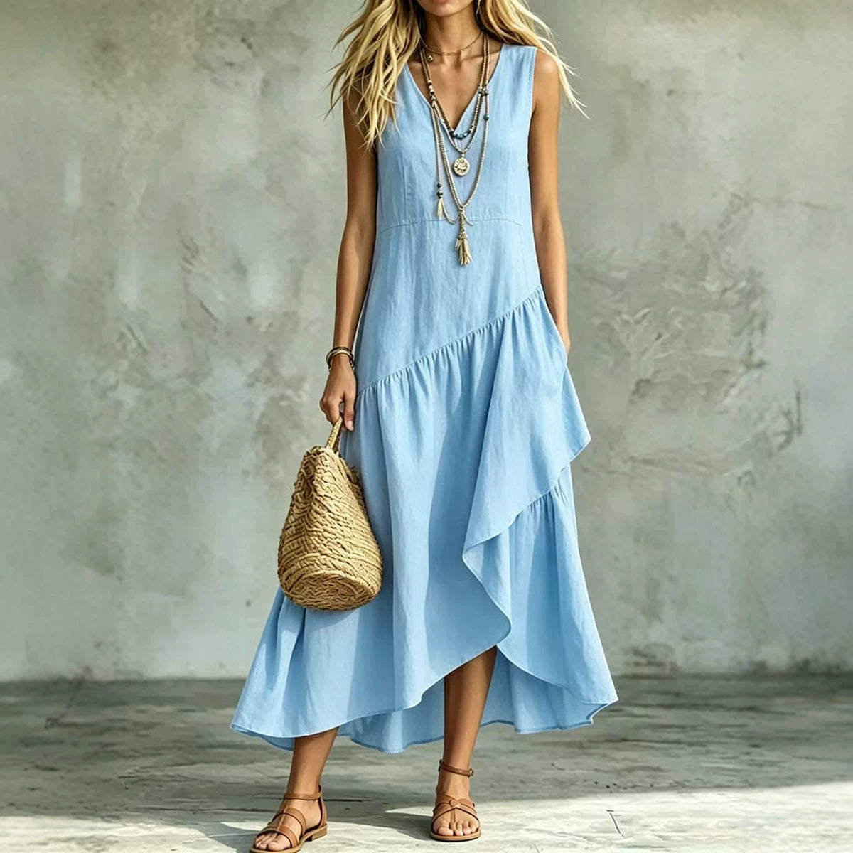Women's Summer Loose Slimming Sleeveless Irregular Bohemian Dress