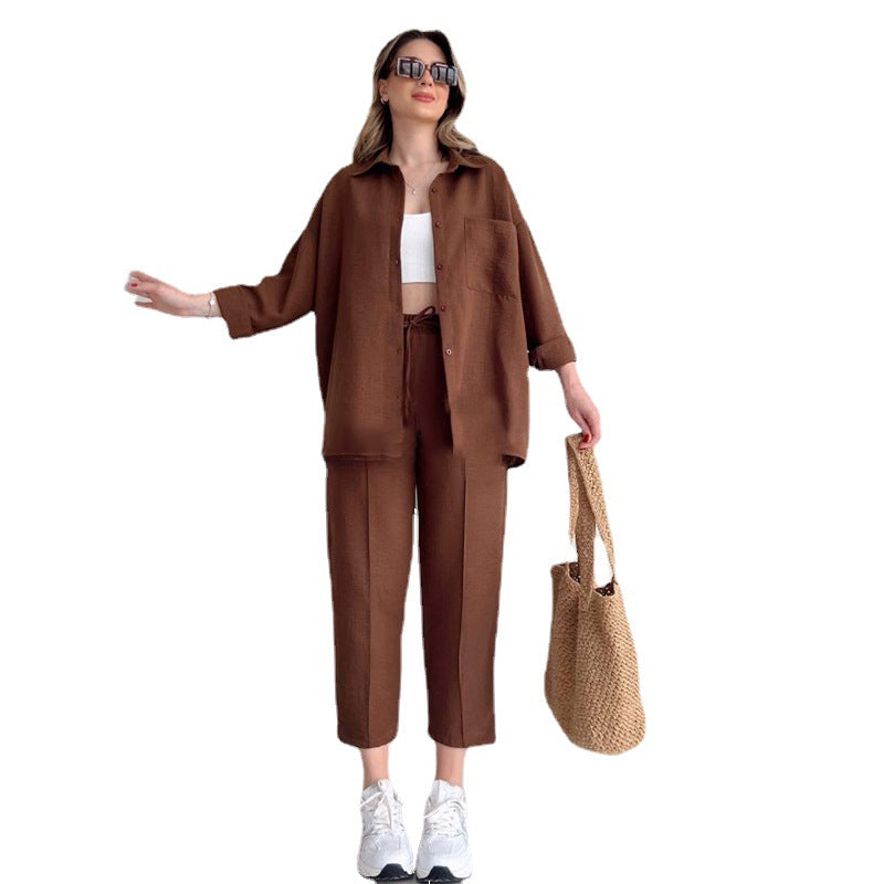 Women's Large Spring Casual Loose Shirt Cropped Suits