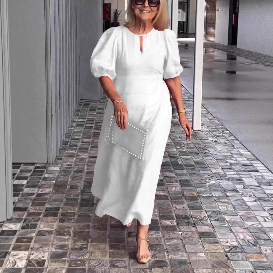 Women's Solid Color Loose-fitting Casual Puff Sleeve Dress