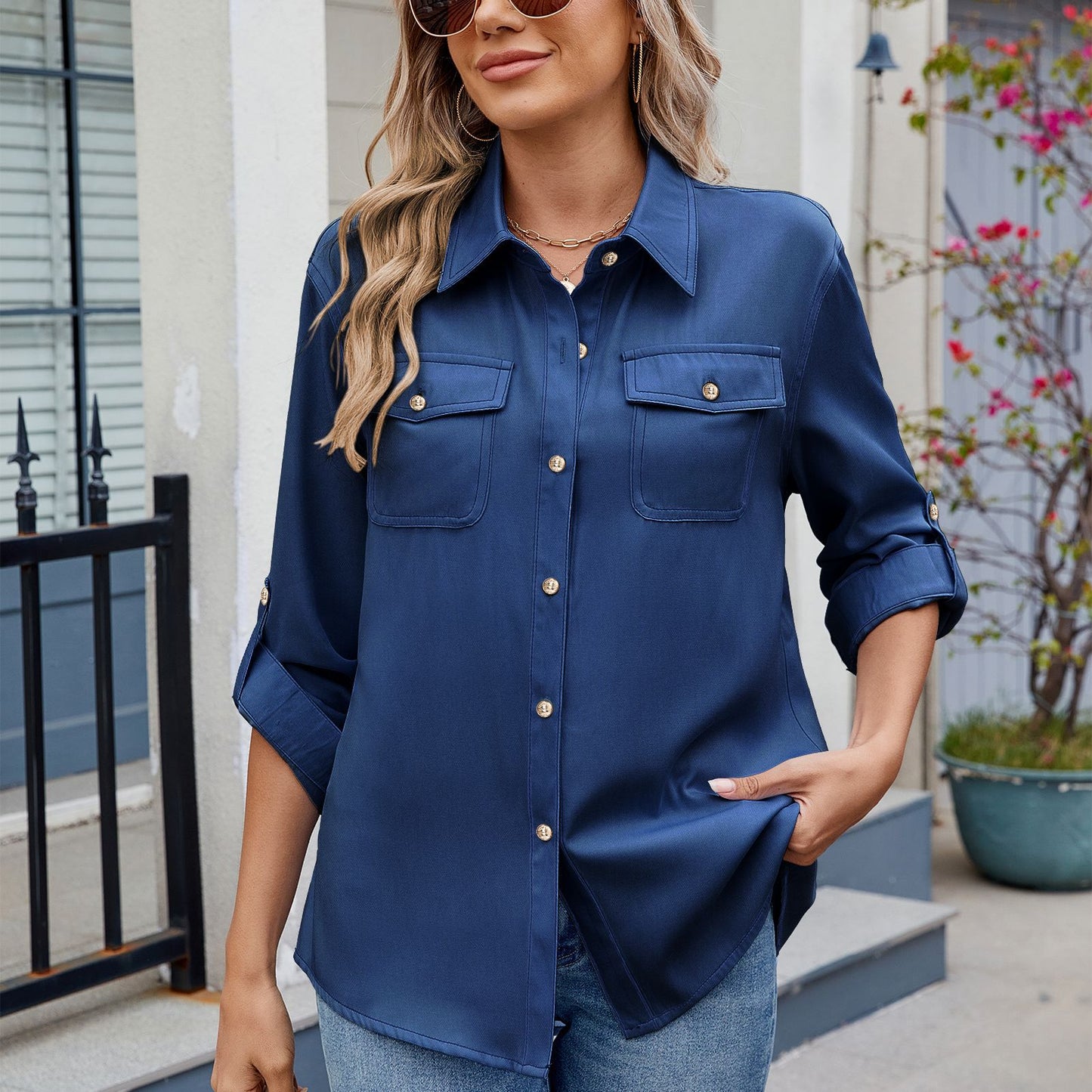 Women's Casual Long-sleeved Adjustable Shirt Fashion Blouses