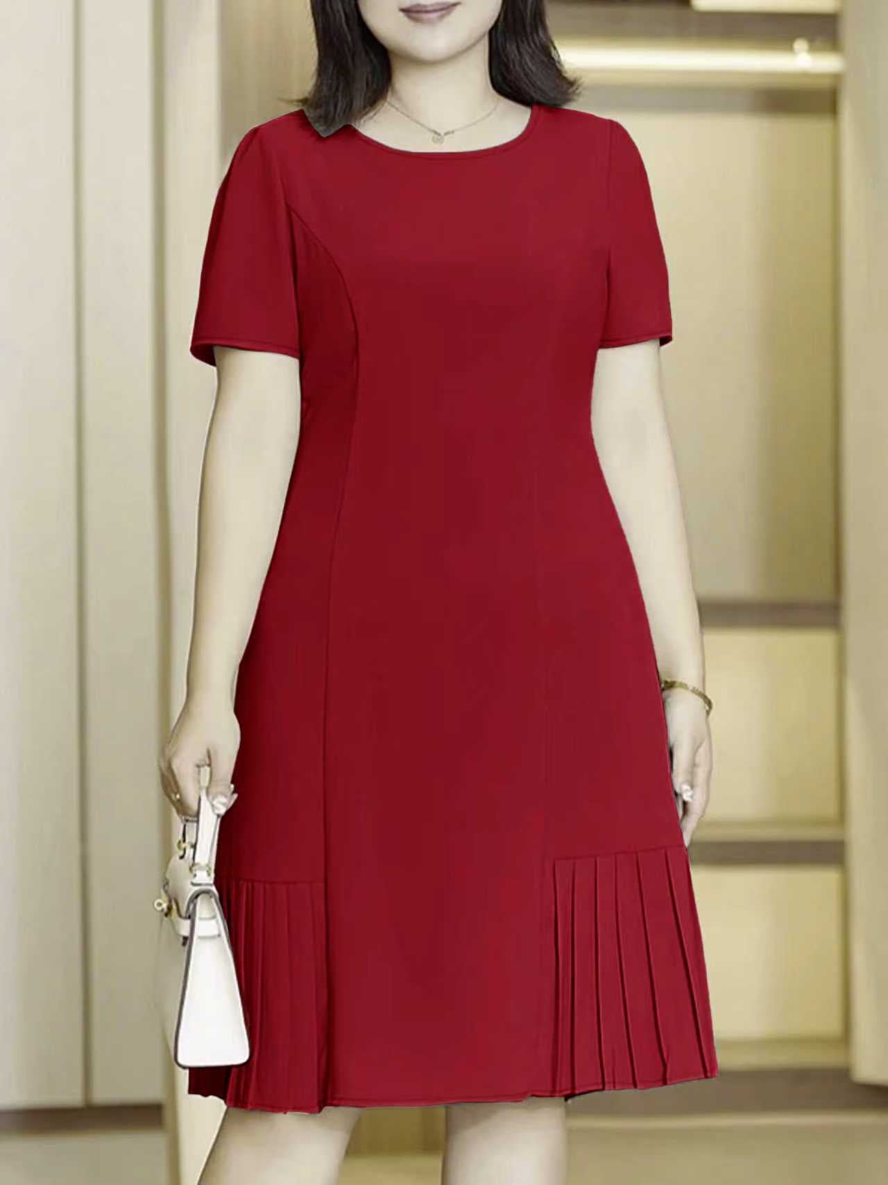 Women's Round Neck Sleeve Casual A- Line Dress