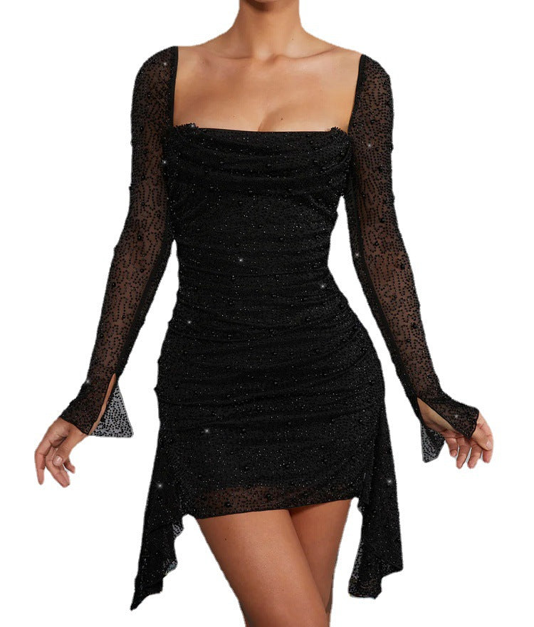 Fashion Beaded Long Sleeve Elegant Dress Dresses