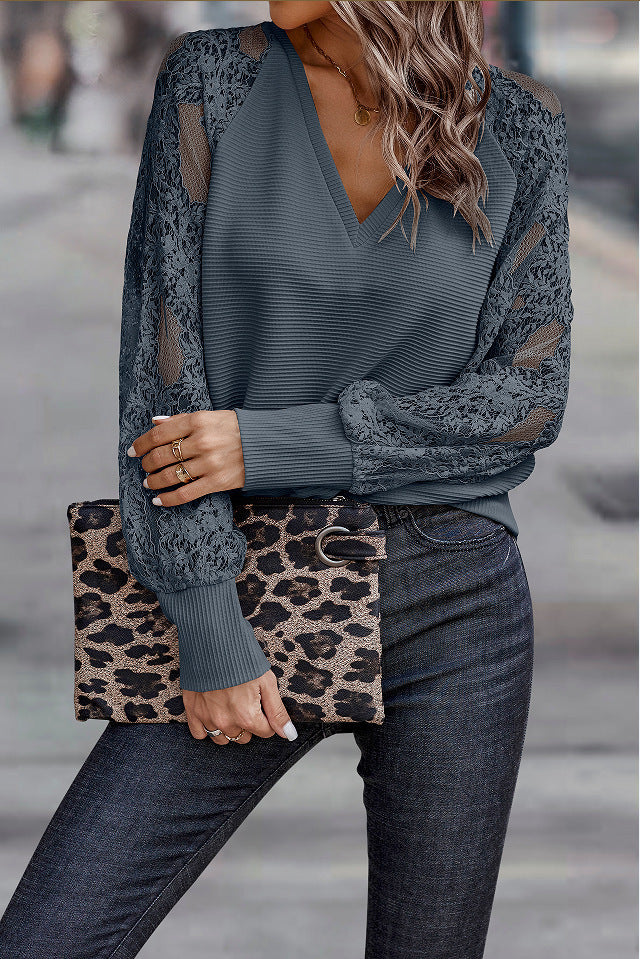 Creative Women's Collar Lace Loose Casual Women's Sweater