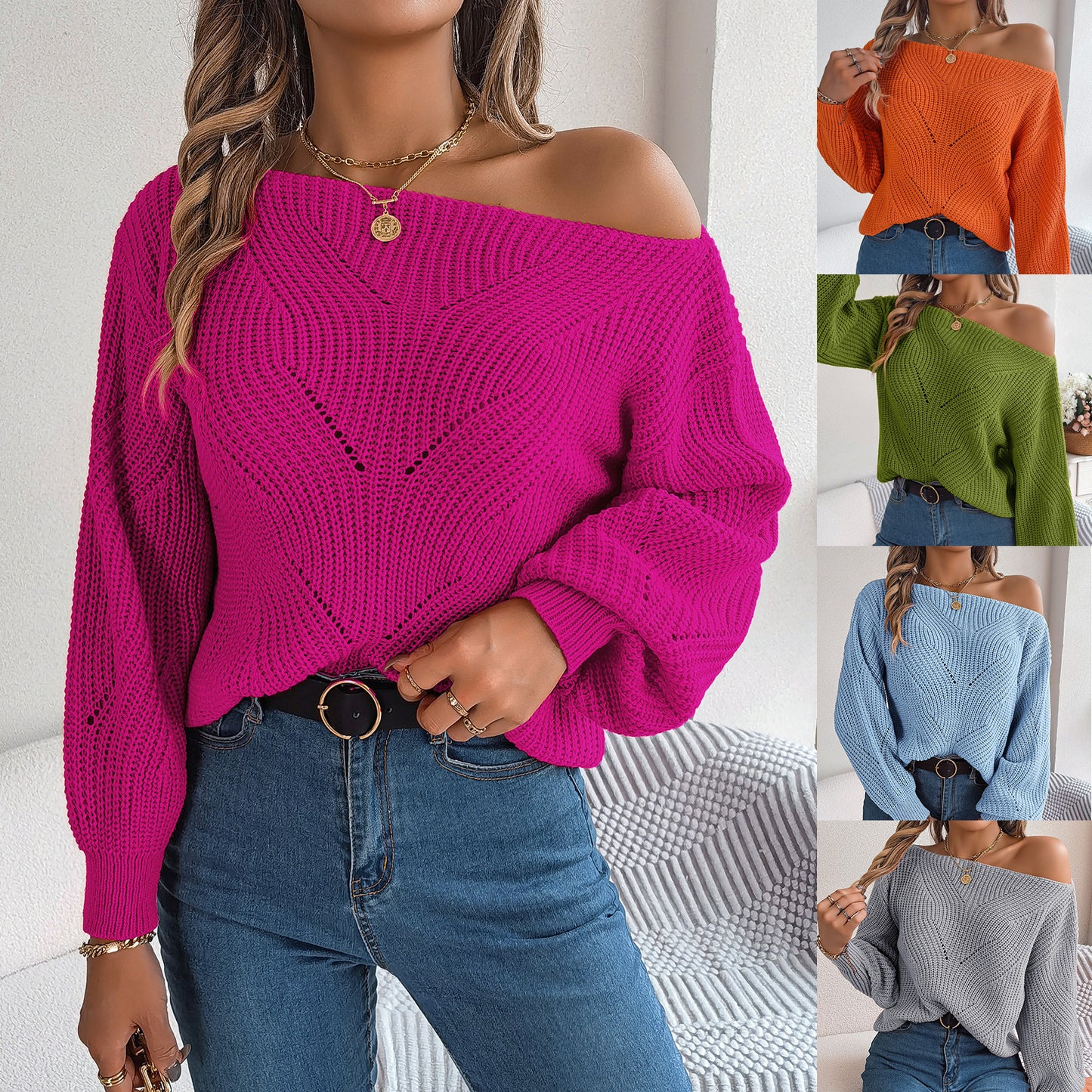 Attractive Glamorous Women's Casual Lantern Sleeve Sweater