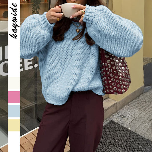 Women's Casual Simple Round Neck Long Sleeve Sweaters