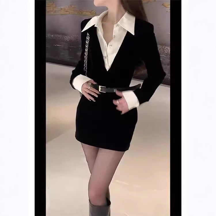 Women's Lady Like Woman Wind Black Waist Slimming Pure Desire Dress