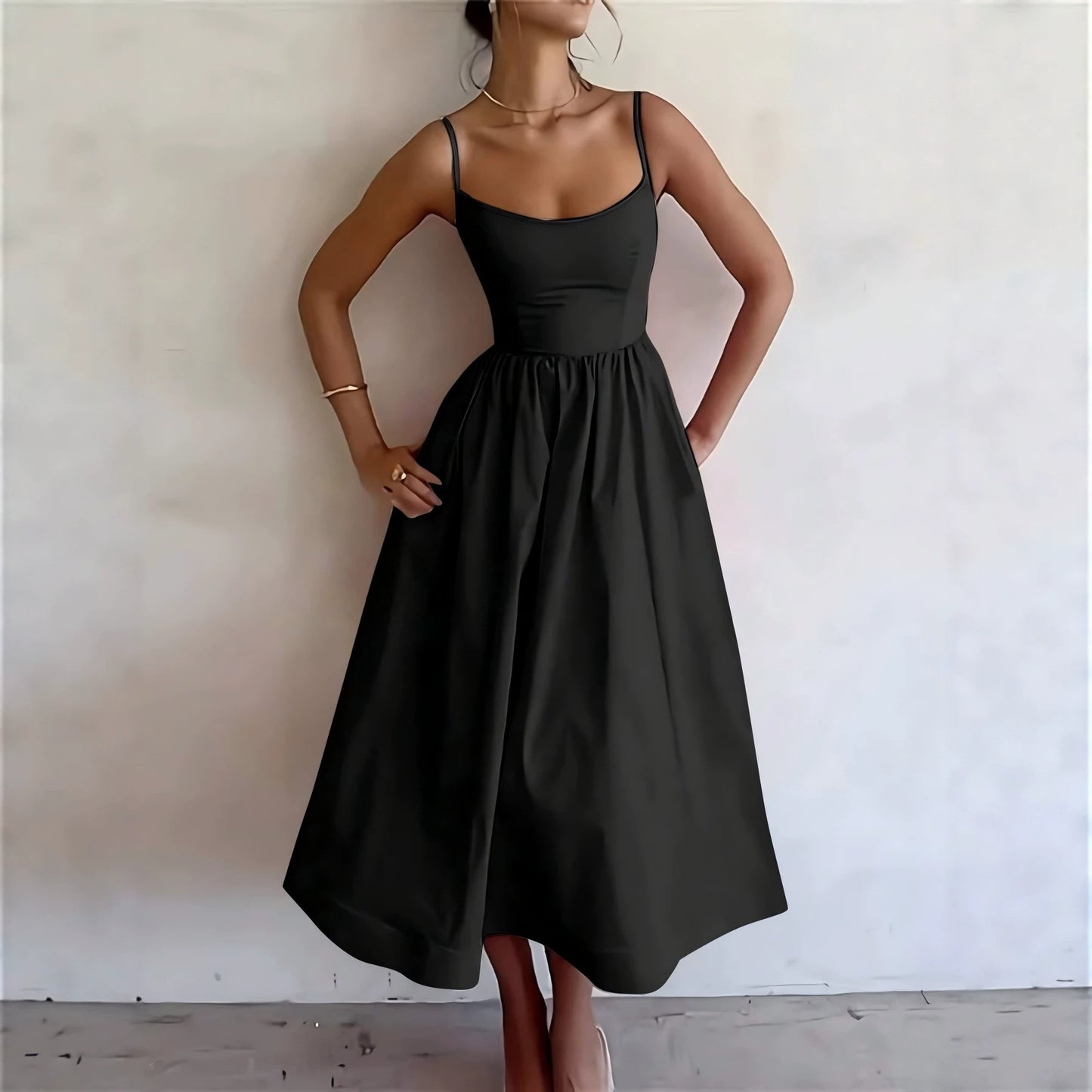 Women's Sling High Waist Slimming A- Line Temperament Vacation Dress