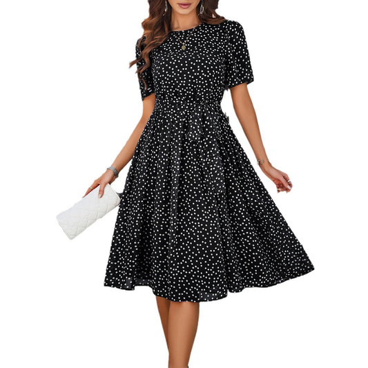 Women's Temperament Leisure Polka-dot Printed Dress Dresses