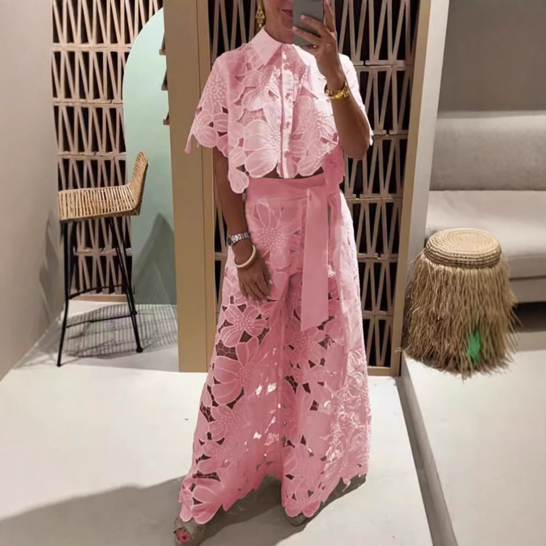 Women's Summer Solid Color Sexy Cutout Wide Suits
