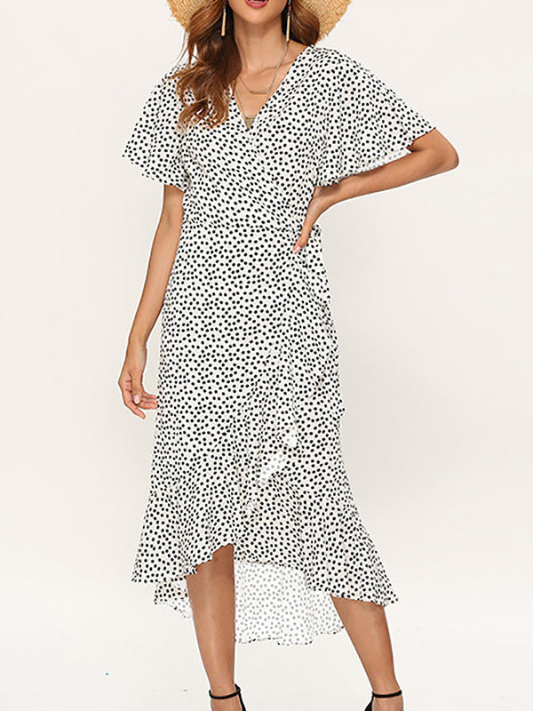 Women's Sexy Irregular High Waist Lacing Chiffon Printed Clothing
