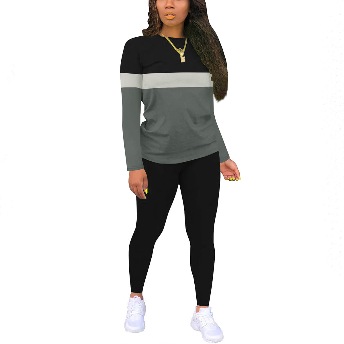 Women's Color Gradient Printing Round Neck Long Sleeve Trousers Suits