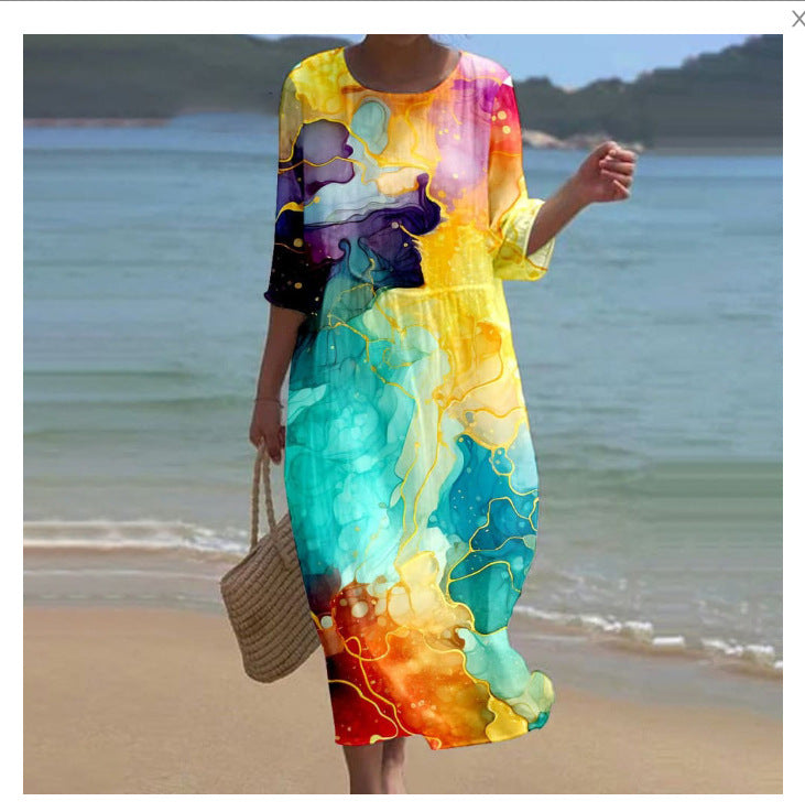 Women's Summer Long Printed Casual Fashion Ladies Dresses