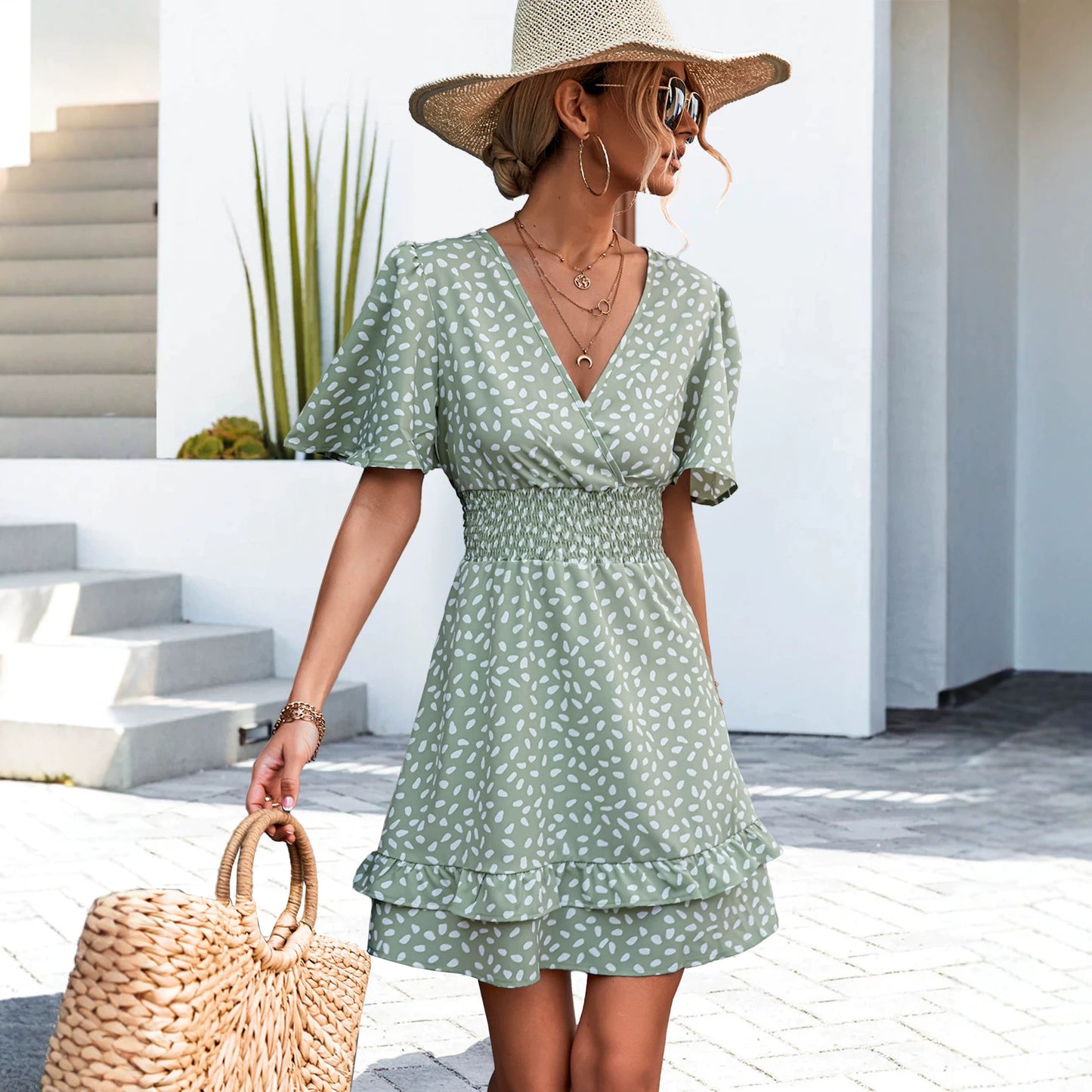 Innovative Casual Sexy Ruffle Sleeve Smocking Dress